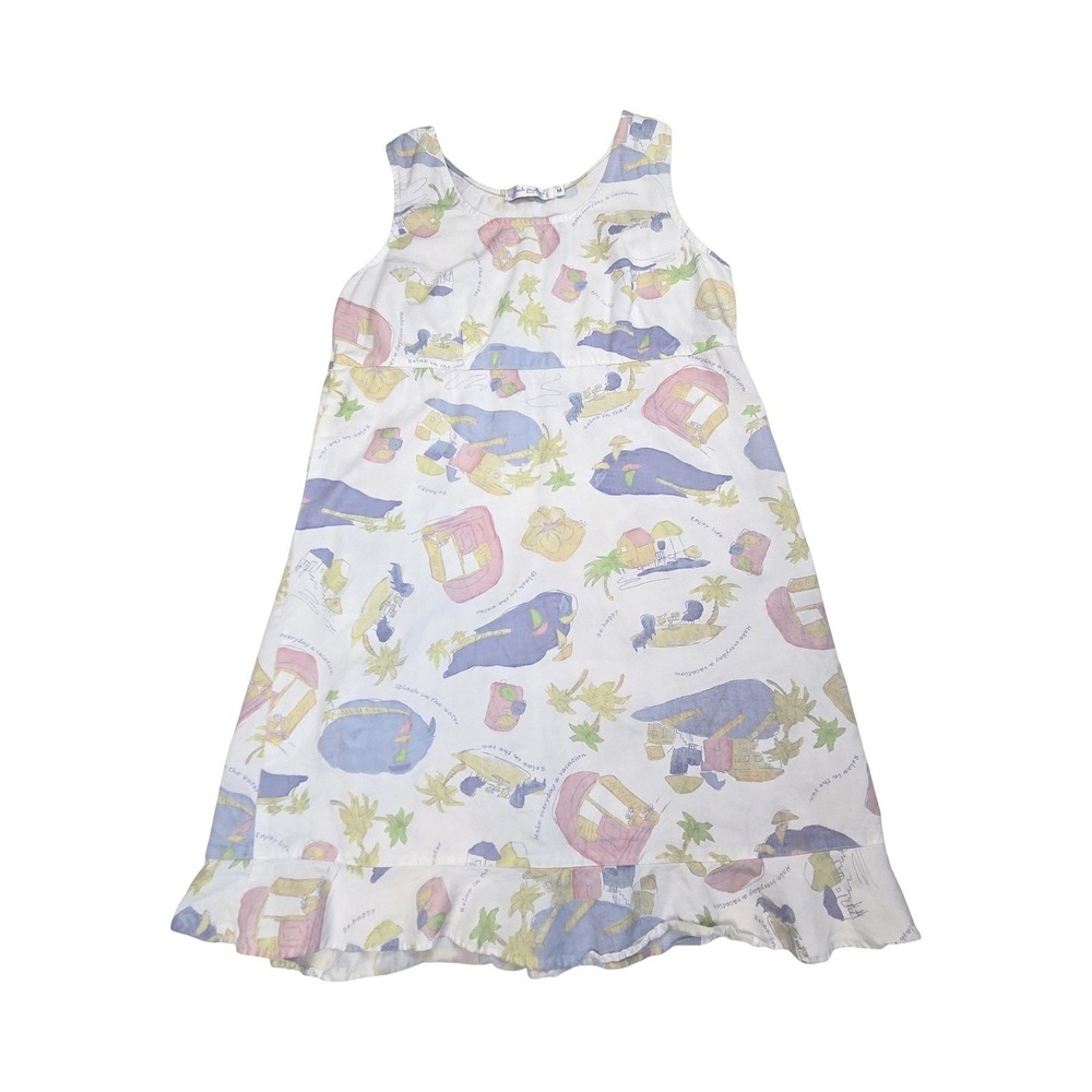 Fresh Produce Womens Medium Beach Novelty Print Ruffle Hem Sleeveless Dress USA